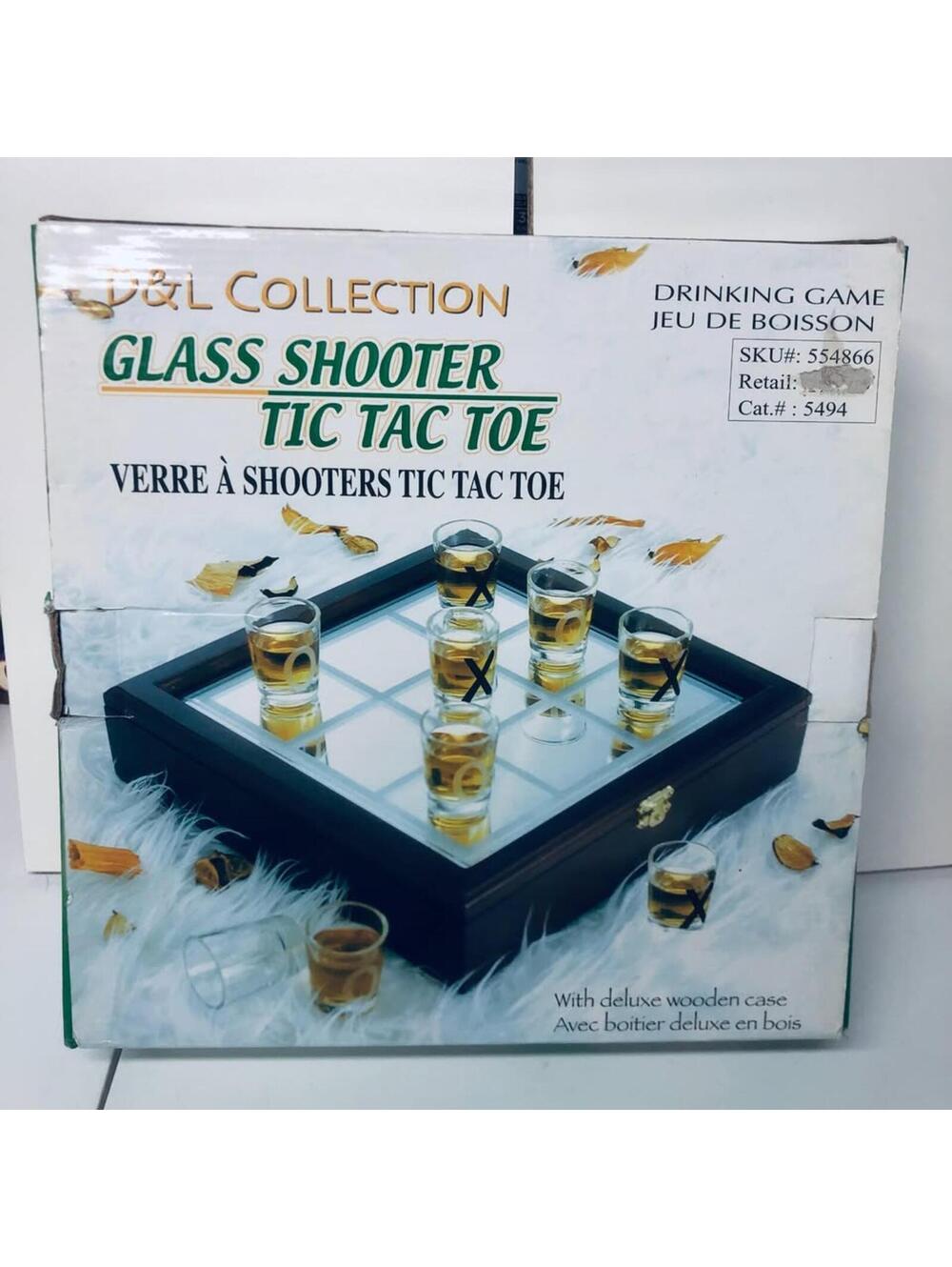 DQL Collection Glass Shooter Tic Tac Toe Red Wooden Box Velvet Lining 12x12"
